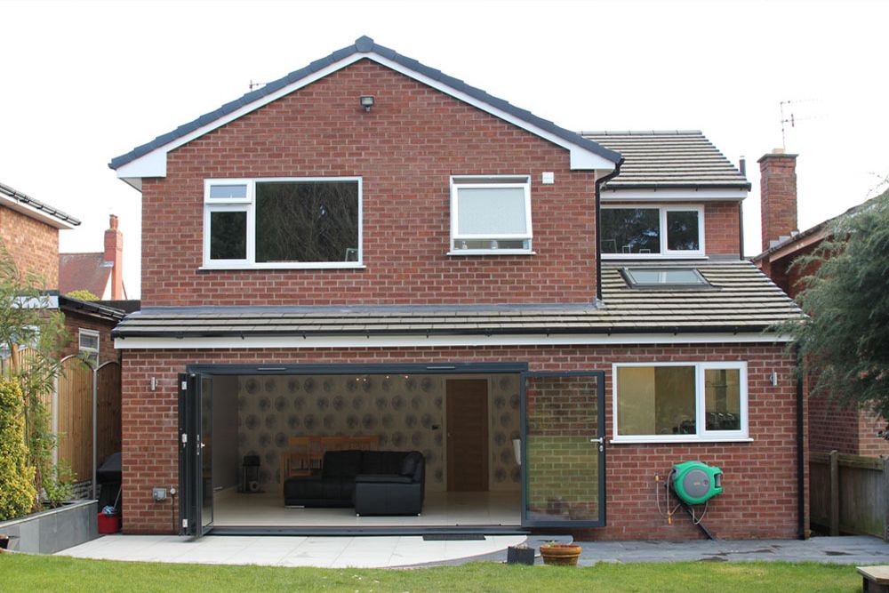Rear view of double story extension completed in Woolton, Liverpool by Wirral Builder OPB.